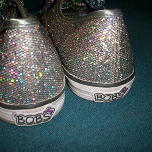 Bobs by Sketchers Silver Glitter Tennis Shoes Size 6 US Lil Bobs Sneakers EU 36